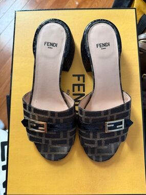 Authentic Fendi Tess Zucca FF Mule Sandals – Tobacco Brown